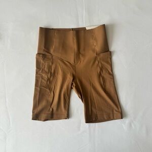 Brown High-Waisted Biker Shorts